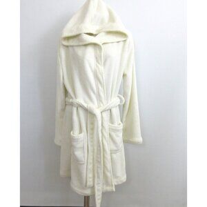 Make + Model Hooded Robe Size Medium White Plush Super Soft Short Spa Cruise NEW